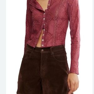 Free People Pink Lace Button-Up Top